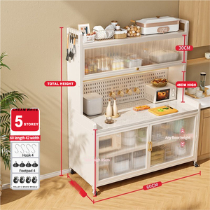Modern Kitchen Pegboard Shelf <strong>Storage</strong> Cabinet Multifunction Wide Door Floor-standing Design for <strong>Microwave</strong> Pots Pans Dish <strong>Storage</strong> - Product Image 2
