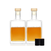 Bouteilles de vin carrées de 750 ml/25 oz avec couvercle, bouteilles de vin transparentes vides pour liqueur, vodka, brandy, whisky, bière, eau, soda