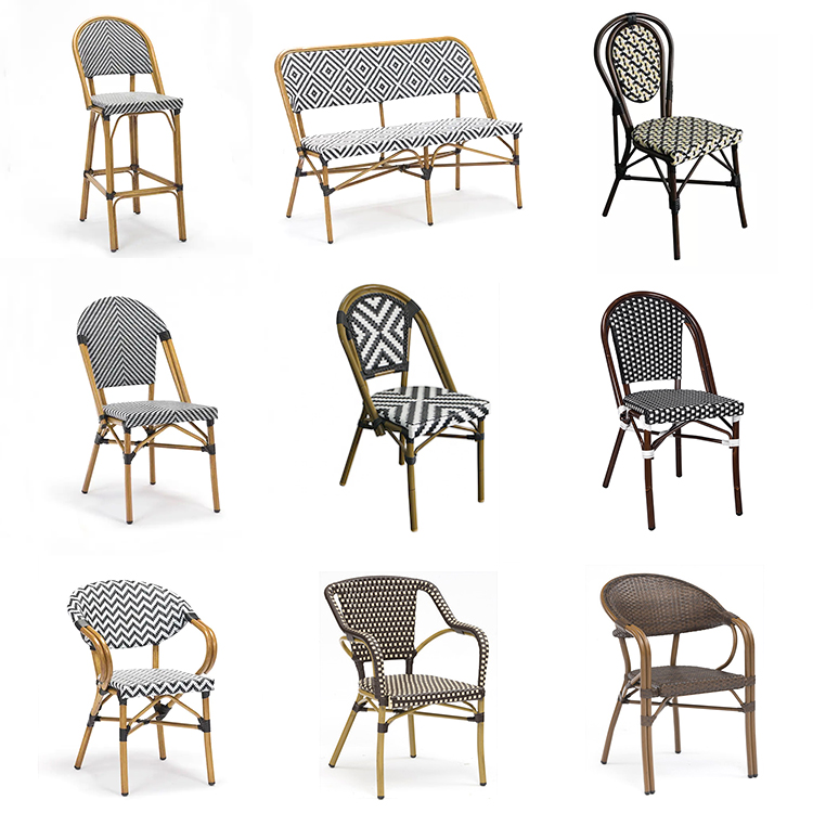 Außerhalb Französisch Rattan Bistro Stuhl Outdoor Esszimmer möbel benutzer definierte Bistro Pe Rattan Textil Garten Cafe Stuhl auf Promo