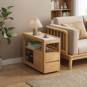 Mesa Auxiliar Moderna con Almacenamiento Abierto, Mesa Lateral con Superficie de Piedra, Mesa para Bebidas que Ahorra Espacio para Apartamentos y Salas de Estar Pequeñas - Product Image 1