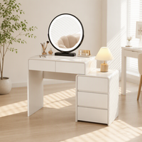 YIFAN Miroir LED sur pied moderne et durable, table de toilette murale avec grand meuble de rangement, en bois de pin blanc et panneau MDF, pour villa