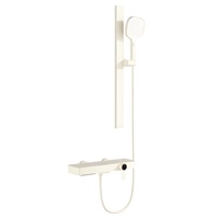 Ensemble de douche mural moderne et minimaliste en alliage de cuivre avec grande douchette cascade, barre coulissante et boutons piano