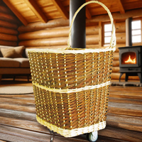 Panier à roulettes en osier et bois massif, panier de courses, saule, marron naturel