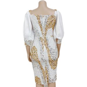 Nouvelle Robe Moulante Élégante à Manches Lanterne et Paillettes avec Fente pour Femme, Style Africain - Product Image 6