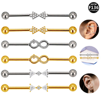 Gaby G23 Bijoux de piercing mode en titane, piercing à filetage externe, piercing plaqué or, barbell industriel avec nœuds