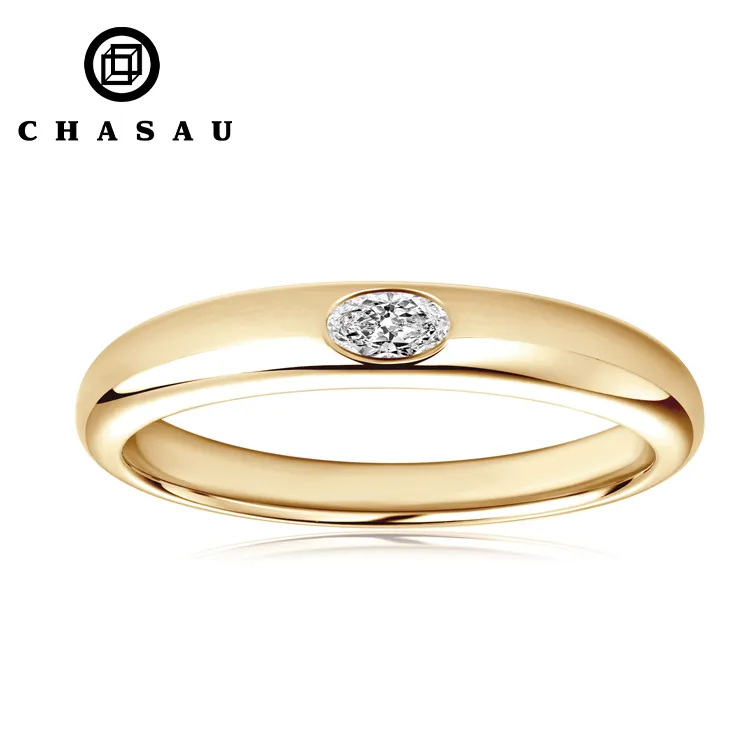 18K chapado en oro plata esterlina 925 corte ovalado real Moissanite bisel ajuste Halo anillo de compromiso para mujer