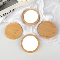 Logo laser personnalisé Beauté de voyage Maquillage compact pour filles Miroir de poche rond en bois pour femmes Mini petit miroir de poche