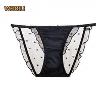  Sheer Panties Thong Satin Sexy Letter Embroidered Printed  Cotton Crotch Underwear Wavy Hem Ruffle Panties for Women : Clothing, Shoes  & Jewelry