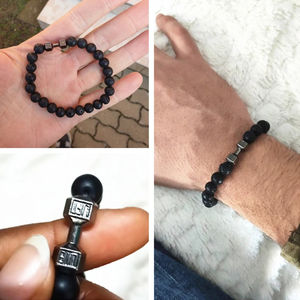 Pulsera de Piedra Volcánica Natural para Hombre, Cuentas Blancas Mate de Lava Negra, Dije de Mancuerna, Pulseras de Hilo para Mujer, Joyería de Fitness con Barra - Product Image 2
