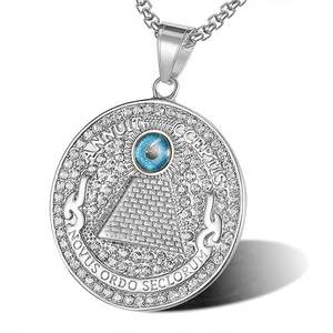 Hip Hop Novus Ordo Seclorum Glacé Diamant Mauvais Yeux Pièce De Monnaie Pvd En Acier Inoxydable Bijoux De Mode Pendentif Collier Plaqué Or 18K - Product Image 2