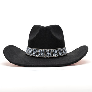 Sombrero Vaquero Occidental de Fieltro de Lana para Otoño e Invierno, Estilo Étnico Unisex, Ala Ancha Curvada, Sombrero de <span class=keywords><strong>Jazz</strong></span> con Banda de Diamantes, para Fiestas Casuales - Product Image 2