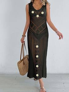 2025 Sexy mujer volante Bikini Cove Up sólido señora Correa largo playa vestido femenino sin mangas brasileño traje de baño encubrimientos - Product Image 3