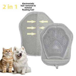 Nouveau Gant de toilettage pour animaux de compagnie anti-poils statiques, brosse bidirectionnelle en tissu velours plastique, design en arc pour l'élimination des poils lâches de chats et chiens - Product Image 3
