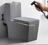 Ensemble de toilettes et de lavabo sur pied en céramique moderne de luxe, couleur noire, allongé, avec chasse d'eau à double fonction