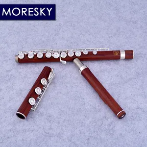 MORESKY Flauta de madera de secoya 17 Agujero abierto Chapado en plata Llave E Palisandro Mopane Profesional (OEM)