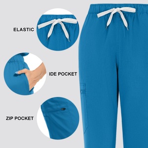 Women's Elastic <b>Scrub</b> Pants With Side Pocket And Zip Pocket Hospital Uniforms <b>Blue</b> - Product Image 1
