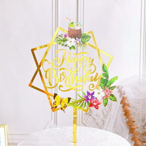 Adornos acrílicos para pasteles con diseño de miel y dulzura, decoración para fiestas de cumpleaños con motivos tropicales florales y de cocoteros, decoración para pasteles de cumpleaños. - Product Image 6
