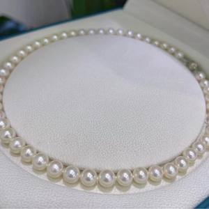 Collier de perles d'eau douce Akoya de haute qualité Zhuji, presque rond, blanc, 8-9 mm, avec chaîne et chaîne de clavicule, boîte cadeau incluse - Product Image 2