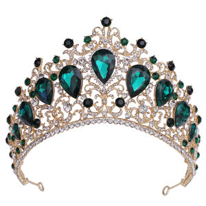 2022 Große Neue Grüne Brautkrone Prinzessinnen-Tiara Stirnband Kostüm-Party-Accessoires für Geburtstag Smaragd-Hochzeits-Tiara für Frauen - Product Image 1