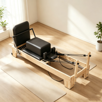 Pilates Reformer avec cadre en bois, barre de repose-pieds réglable, résistance à ressort robuste, pour salle de sport à domicile et studio de fitness