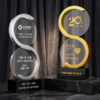 Trofeo de Cristal con Diseño Circular y Base de Cristal Negro para Reconocimiento Corporativo e Impresión Personalizada, Premio de Cristal