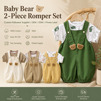 Ensemble barboteuse et short à bretelles pour bébé ours 100% Coton, tenue de boutique pour enfant, personnalisable OEM Marque Privée