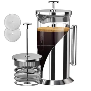 French Press Coffee 304 Grade Stainless Steel Tea Maker with 4 Filter Screens Durable Heat Resistant Borosilicate Glass