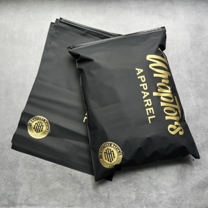 Wholesale Matte Black Zip Lock Pouch Custom Gold Print Logo Resealable <b>PE</b> Zipper Bag For Streetwear Apparel Packaging - Product Image 5