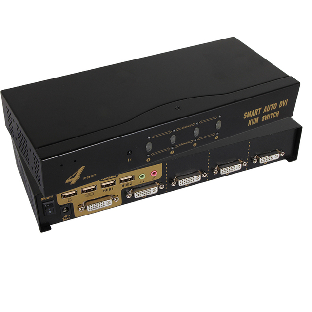 VCOM DVI KVM Switcher 4K 30Hz Computer 4 in 1 Out Keyboard Mouse Audio USB Switch with Hotkey Ir Remote Control