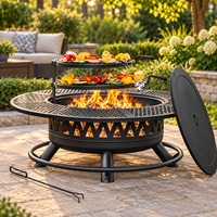 Brasero d'extérieur moderne en fer de 42 pouces avec 2 grilles, table de foyer grande taille pour brûler du bois, 1 pioche à brasero, 1 couvercle, barbecue écologique pour patio