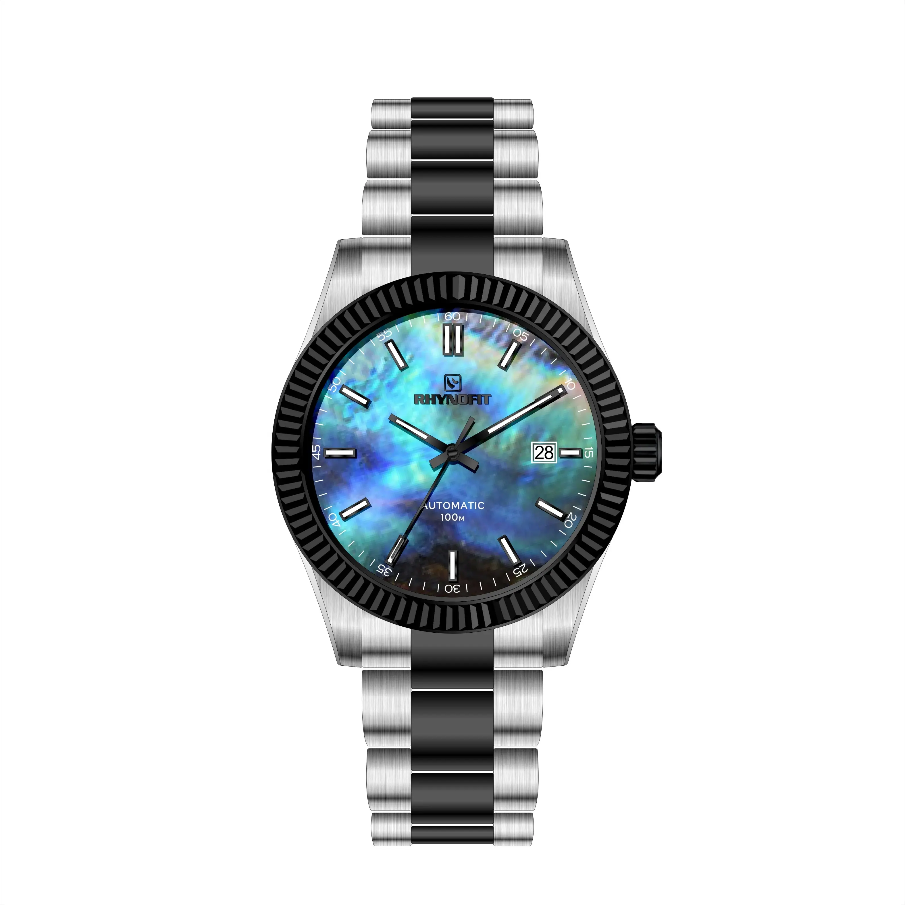 OEM Mother-of-pearl dial high quality stainless steel fluted type bezel of case with automatic 8215 movement luxury wristwatches