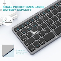 Keyboard Mini Portabel Lipat Tiga 64 Tombol Nirkabel dengan Touchpad Bahasa Inggris untuk Laptop, IOS, Android, iPad