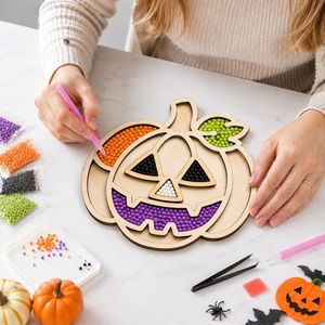 Bases de madera en blanco para cuentas de Halloween, con diseños de murciélago, fantasma, calavera y sombrero de bruja, para pintura de diamantes DIY, suministros de decoración hechos a mano para fiestas infantiles - Product Image 2