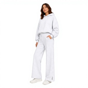 Conjunto de Sudadera con Capucha Extra Grande y Pantalones Deportivos de Pierna Ancha para Mujer, de Algodón Sólido Premium, Transpirable y Ecológico, 340g, Estilo Casual de Invierno - Product Image 1