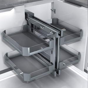 Metal Corner Drawer <b>Kitchen</b> Cabinet Rotating Small Monster Full <b>Pull</b>-<b>Out</b> Double-Layer Drawer Storage Rack - Product Image 3