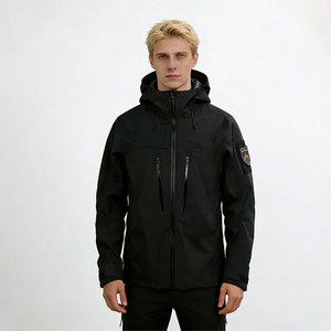 Veste coupe-vent d'extérieur noire pour homme avec <span class=keywords><strong>patch</strong></span> de bras amovible en velcro, épaissie et imperméable, uniforme de travail 100 % polyester personnalisable - Product Image 5