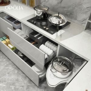 Isola Cucina Moderna OPPOLIA Peninsula con Armadio Contenitore, Design Lussuoso e Personalizzato, Mobili da Cucina Laccati Completamente Attrezzati - Product Image 3
