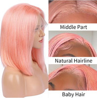 Perruque Bob courte de couleur rose rouge bon marché perruque de cheveux humains vierges brésiliens pleine dentelle perruques Hd dentelle frontale perruques de cheveux humains dentelle frontale personnalisée