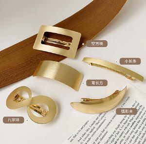 Klip baret Perancis kualitas antik pegangan gesper ekor kuda logam musim semi emas minimalis aksesori rambut paduan kosong - Product Image 4