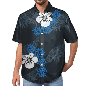 Individuelles lässiges geknöpftes Kurzarm-Hemd Strandbekleidung Oberteile Herren Hawaii-Hemd Polynesien Tattoo-Muster Herrenhemd