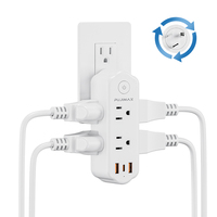 PUJIMAX 6 Outlet US Rotation Plug Enchufes de montaje en pared Enchufe de viaje portátil multifuncional con carga de Puerto USB tipo C de 5V 2.4A
