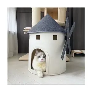 Fabrika fiyat taşınabilir el yapımı keçe kedi yatak kedi yuva fırıldak tarzı yarı kapalı kedi evi
