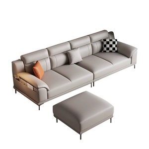 Meubles de maison de style italien, canapé droit en cuir haut de gamme quatre places, ensemble de canapés sectionnels rembourrés pour salon - Product Image 1