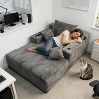 Sofá Seccional Convertible Moderno de Cuero PU, Comprimido y Sellado al Vacío, con Soporte Lumbar Ajustable y Esquinas Redondeadas para Sala de Estar