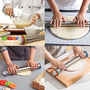 Hot Selling Adjustable 304 Stainless Steel Rolling Pin with Removable <b>Rings</b> 17 Inch Non Stick Rolling Pin for Baking - Product Image 4