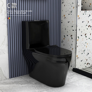 Phòng tắm sang trọng thiết bị vệ sinh nhà vệ sinh gốm đặt màu đen với dòng vàng commode một mảnh nhà vệ sinh - Product Image 4