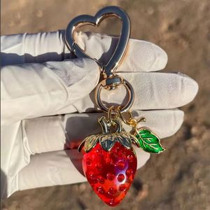 Wholesale Bulk Crystal Strawberry Keychain High Quality Metal <b>Bag</b> Pendant Suitable for Girls <b>Gift</b> 3D Crystal Strawberry Keychain - Product Image 3