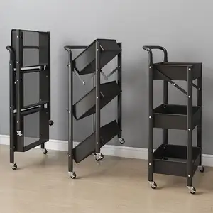 Hot Sale 3 Tier Faltbare Küche Utility Gemüses chränke Zweck Faltbare Lagerung Rolling Organizer Trolley Rack