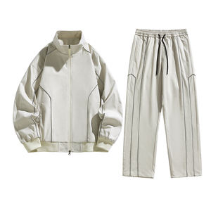 Ensemble de costume de mode personnalisé avec logo, veste contrastante pour homme, printemps et automne, avec un ensemble de pantalons de sport droits à jambes larges - Product Image 5