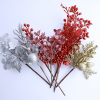 Décorations de Noël : Branches d'imitation de baies, combinaison de têtes de fleurs dorées et argentées scintillantes, en mousse faite à la main